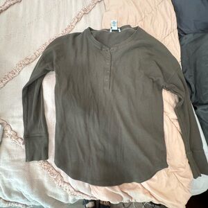 Rachel Zoe Green Waffle Long Sleeve Size Small